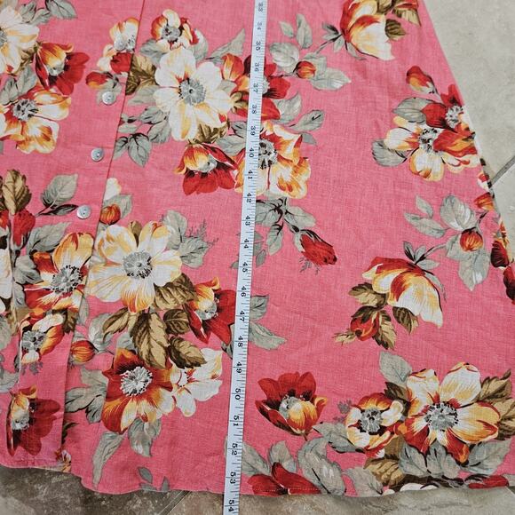 Vtg Clues Collection Dress Womens 14 Maxi Linen Blend Button Floral Cottagecore - Picture 11 of 11